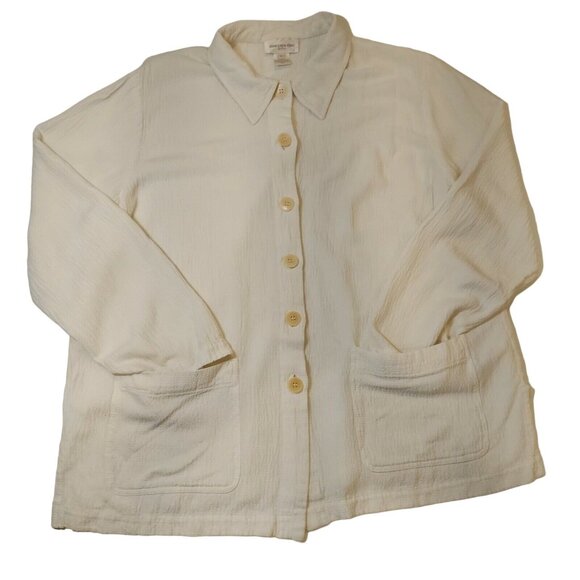 Jones New York Linen Blend Top Blouse Womans L Textured jacket Gauzy White beach - Picture 4 of 9